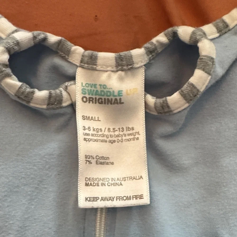 Love to Dream Blue Swaddle with Striped Trim - Picture 2 of 3